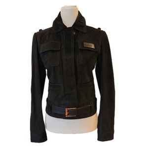 NWT GUCCI Black Suede Belted Jacket Size 40